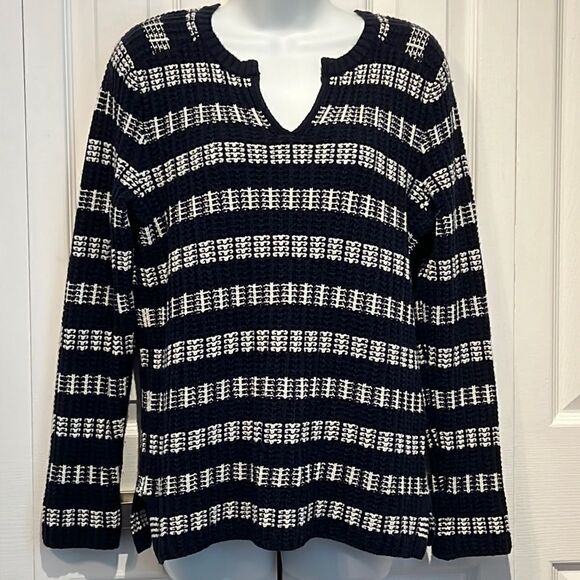 Jones New York Navy Blue&White V‎ Neck Sweater Size M - Picture 1 of 11